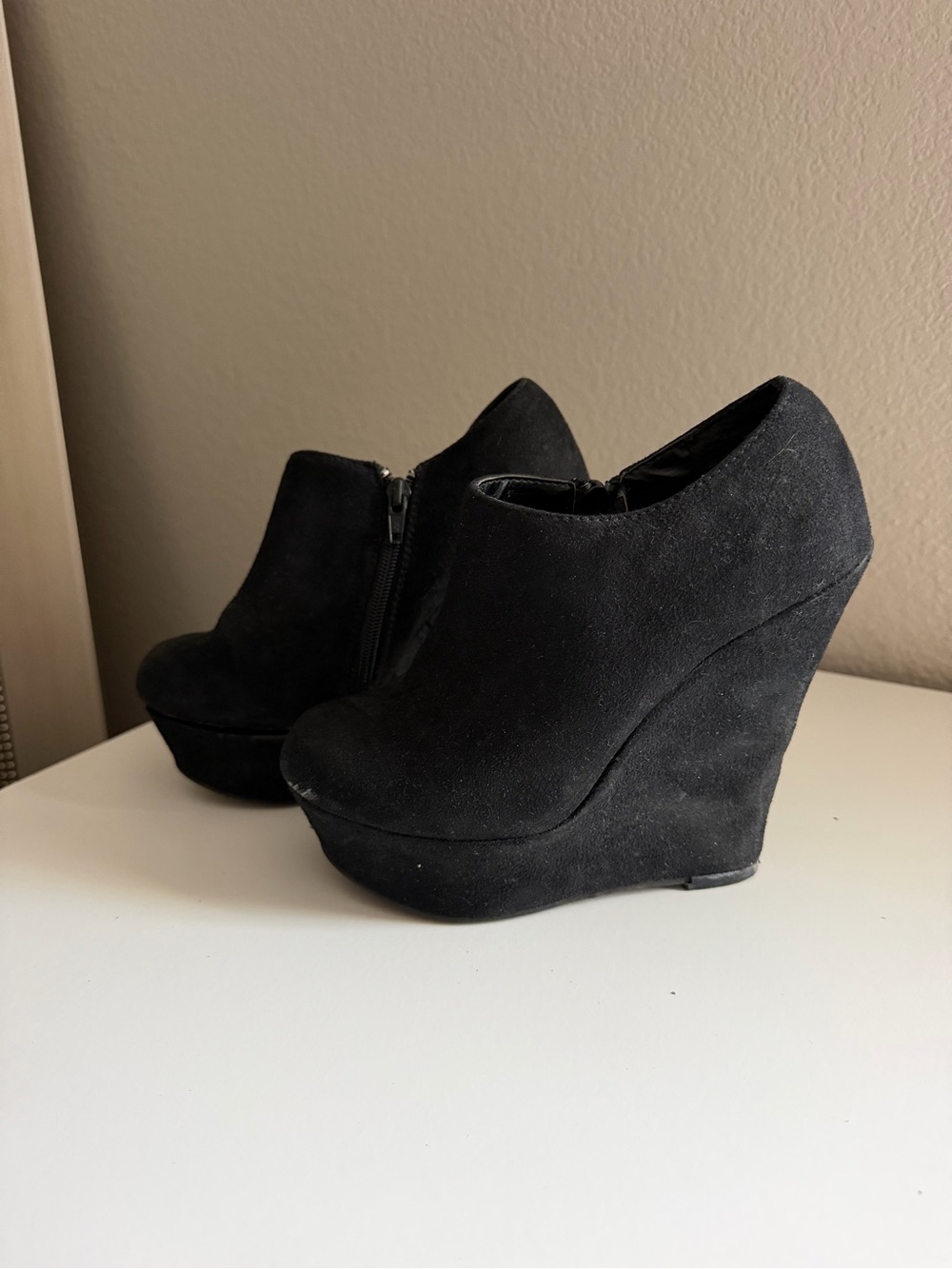 Women's Black Suede Wedge Booties - Stylish Platform Heel